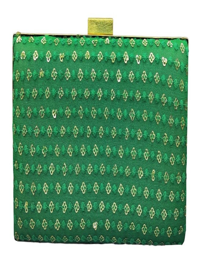 داتشيس حقيبة يد نسائية من DUCHESS باللون الأخضر Chikankari مطرزة بالترتر من أجل Mehendi، مقاس 8 × 4 بوصة - Image 1